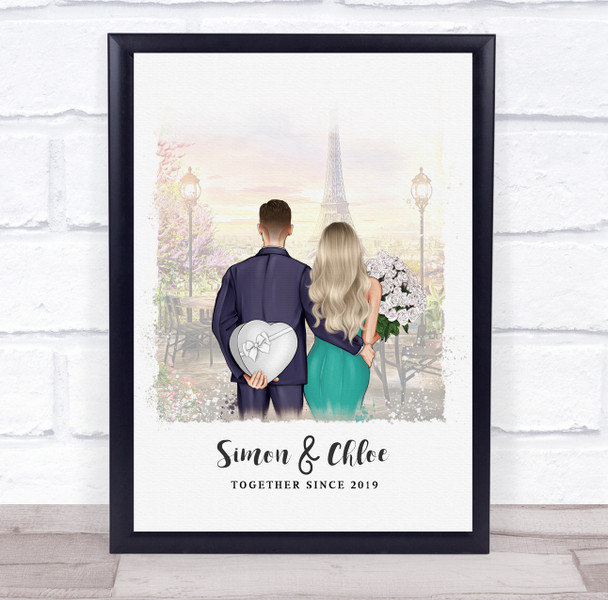 Eiffel Tower Sunset Romantic Gift For Him or Her Personalised Couple Print