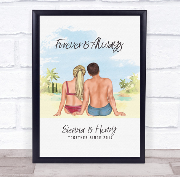 Tropical Beach Romantic Gift For Him or Her Personalised Couple Print