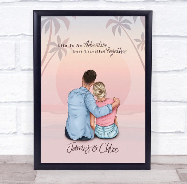 Sunset Palm Trees Romantic Gift For Him or Her Personalised Couple Print