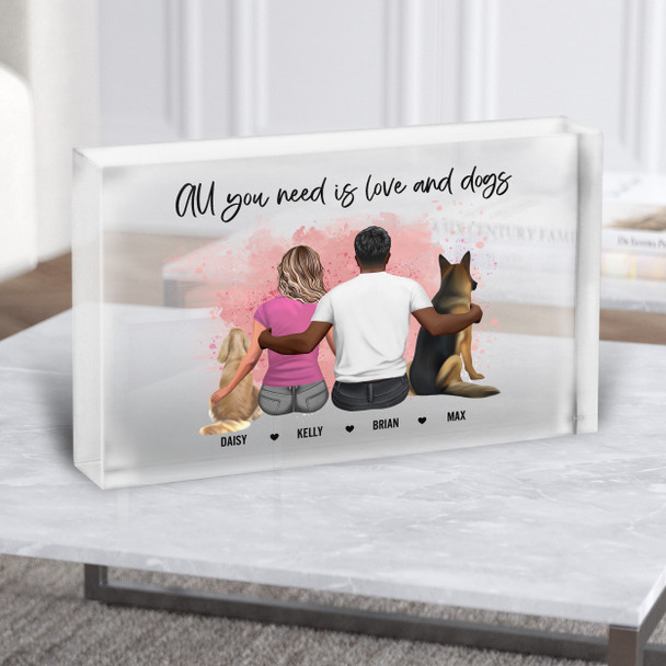 Pink Splatter Dog Gift For Him or Her Personalised Couple Clear Acrylic Block