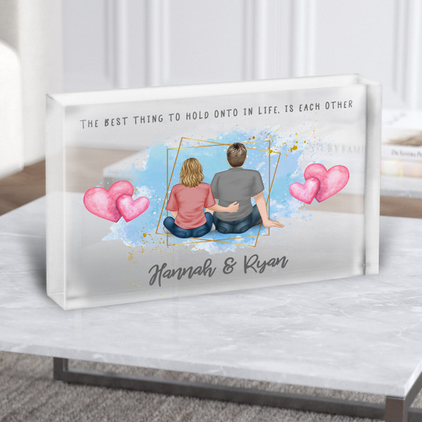 Hold Each Other Gift For Him or Her Personalised Couple Clear Acrylic Block