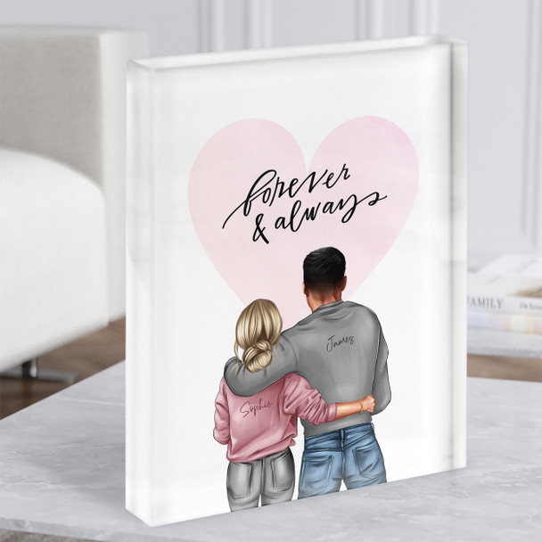 Forever & Always Pink Gift For Him or Her Personalised Couple Acrylic Block