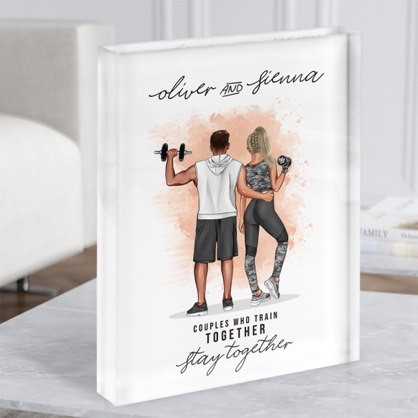 Peach Splash Gym Romantic Gift For Him or Her Personalised Couple Acrylic Block