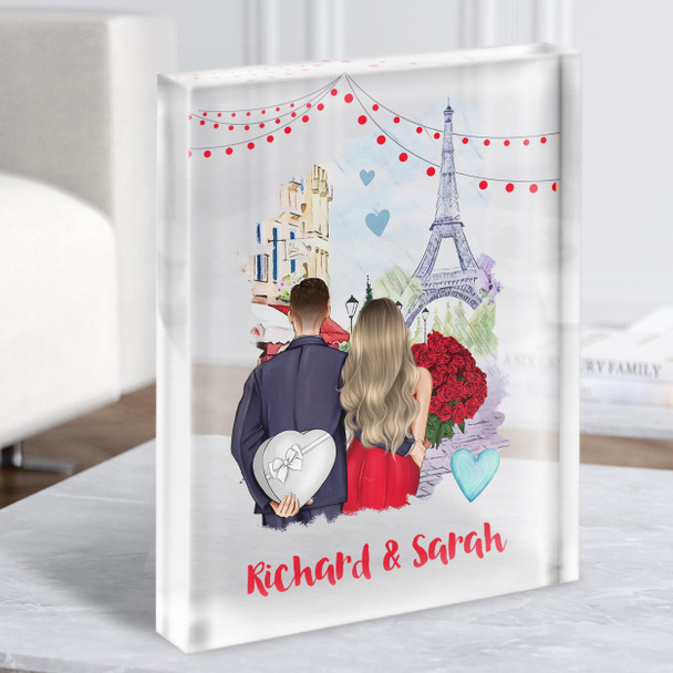 Paris Eiffel Tower Gift For Him or Her Personalised Couple Clear Acrylic Block