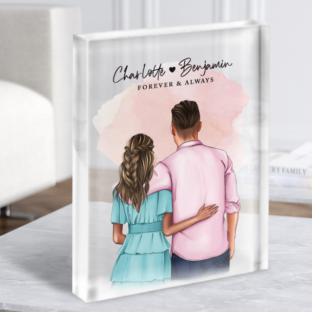 Watercolour Pink Splash Gift For Him Her Personalised Couple Clear Acrylic Block