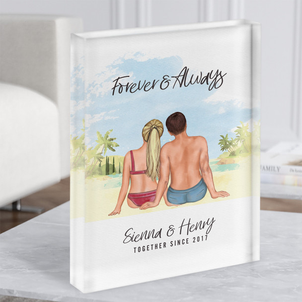 Tropical Beach Romantic Gift For Him or Her Personalised Couple Acrylic Block