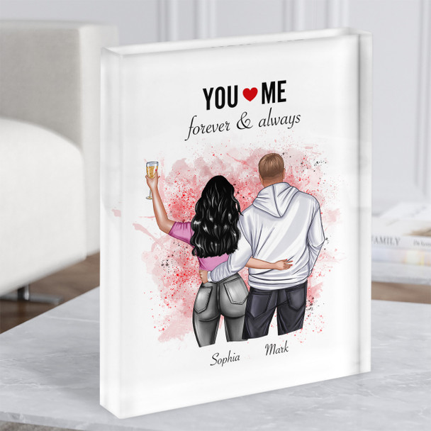 You & Me Heart Romantic Gift For Him or Her Personalised Couple Acrylic Block