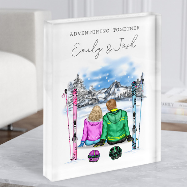 Ski Slopes Adventuring Gift For Him or Her Personalised Couple Acrylic Block