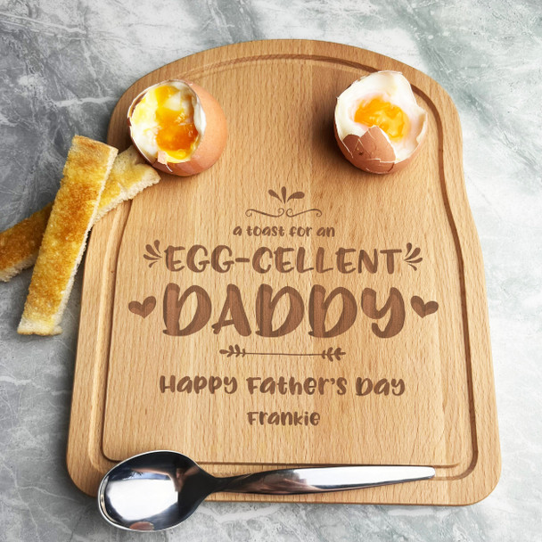 Funny Egg-Cellent Daddy Father's Day Personalised Eggs and Toast Breakfast Board