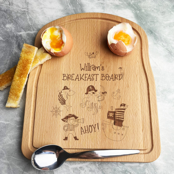 Pirates & Sea Characters Personalised Eggs & Toast Soldiers Kids Breakfast Board