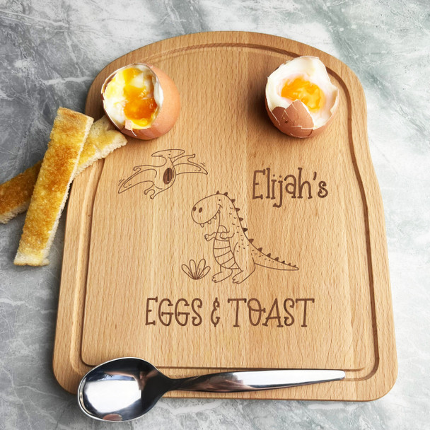 Dinosaurs Personalised Gift Boiled Eggs and Toast Soldiers Kids Breakfast Board