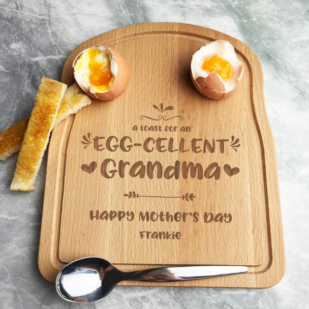 Funny Egg-Cellent Grandma Mother's Day Personalised Eggs & Toast Breakfast Board