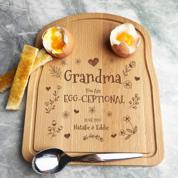 Funny Grandma Flowers Personalised Gift Eggs & Toast Soldiers Breakfast Board