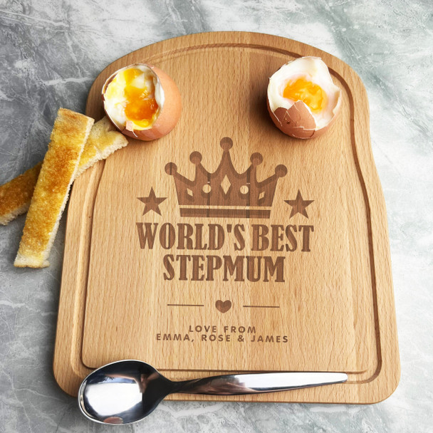Stepmum Crown Stars Personalised Gift Eggs & Toast Soldiers Breakfast Board