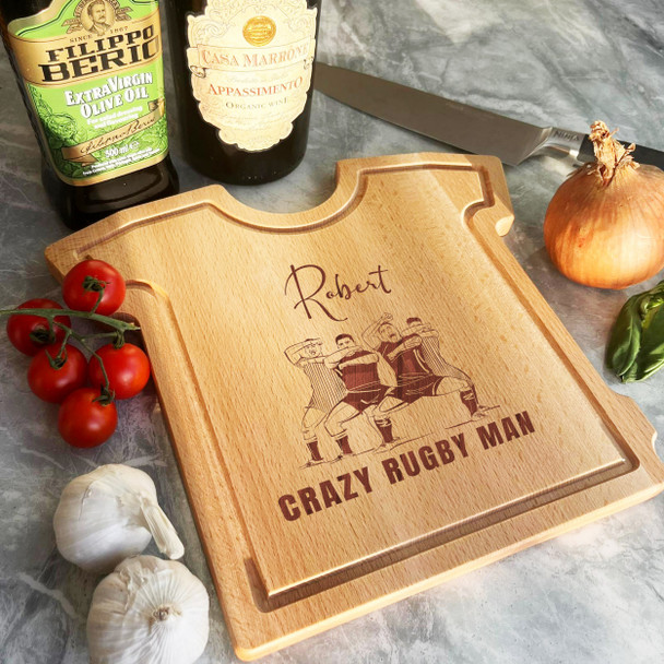 Funny Rugby Players Personalised Gift T-Shirt Chopping Serving Board