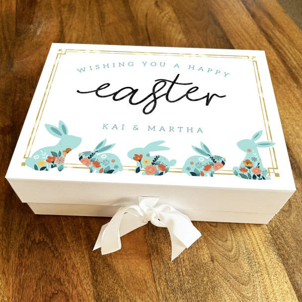 Easter Bunnies Gold Detail Personalised Chocolate Treats Sweets Hamper Gift Box