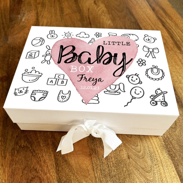 Little New Baby Shower Doodles Personalised Keepsake Memory Hamper Gift Box