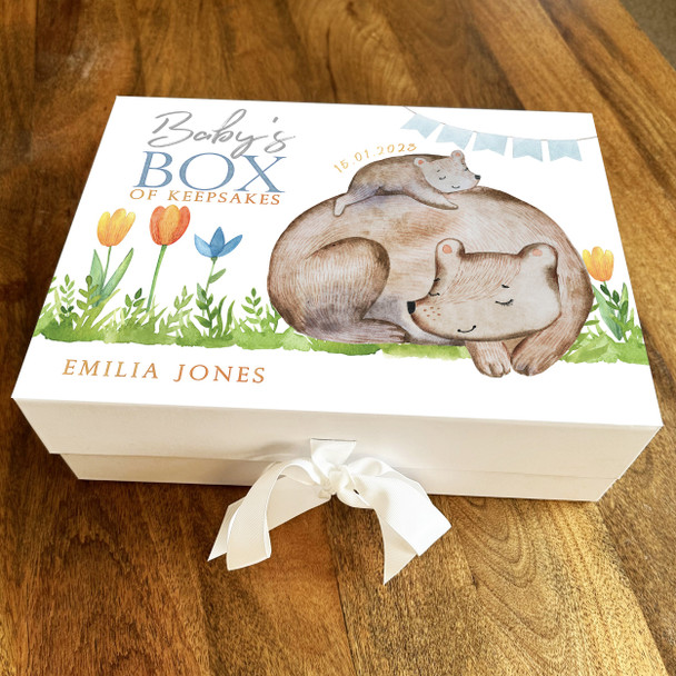 New Baby Mummy Bear Personalised Keepsake Memory Hamper Baby Shower Gift Box
