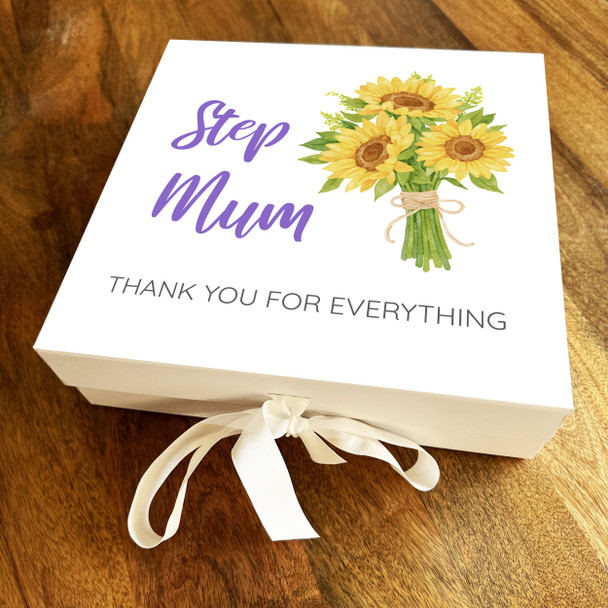 Step Mum Sunflowers Thank You Mother's Day Square Keepsake Hamper Gift Box