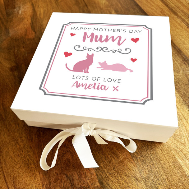 Mum Cat Lover Mother's Day Personalised Square Keepsake Memory Hamper Gift Box