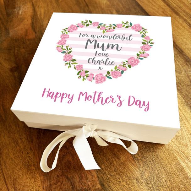 Mum Pink Rose Heart Mother's Day Square Keepsake Memory Hamper Gift Box