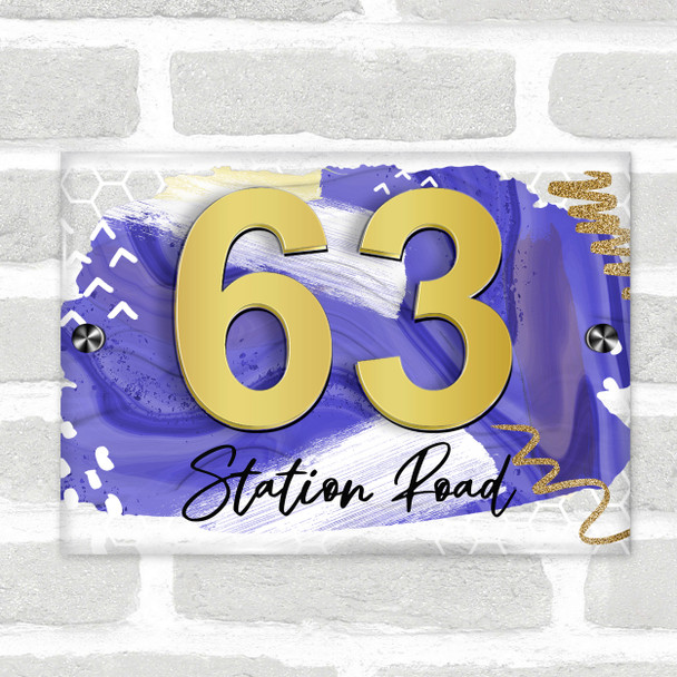 Marble Abstract Blue 3D Acrylic House Address Sign Door Number Plaque