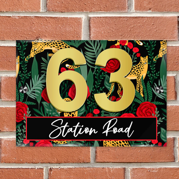 Bright Jungle Leopards 3D Acrylic House Address Sign Door Number Plaque