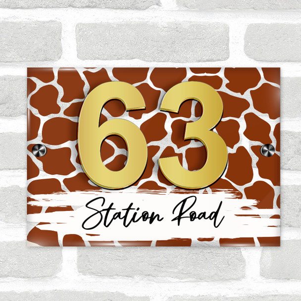 Giraffe Print 3D Acrylic House Address Sign Door Number Plaque
