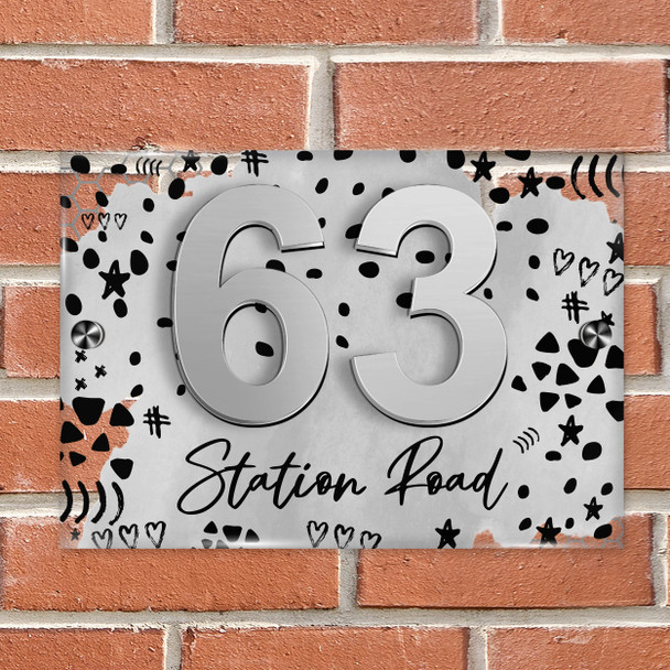 Silver Grey Watercolour Abstract Acrylic House Address Sign Door Number Plaque