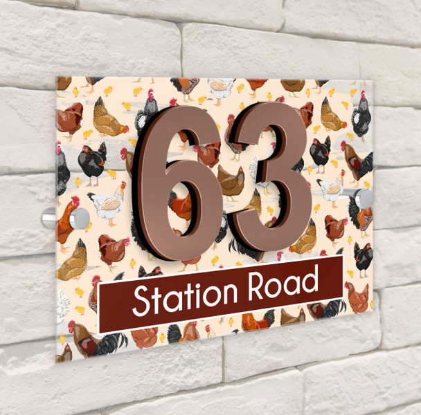 Chickens Poultry 3D Acrylic House Address Sign Door Number Plaque