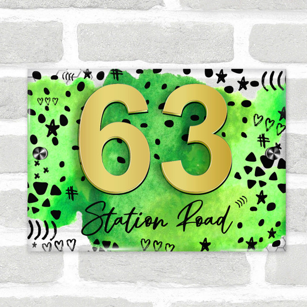 Bright Green Watercolour 3D Acrylic House Address Sign Door Number Plaque