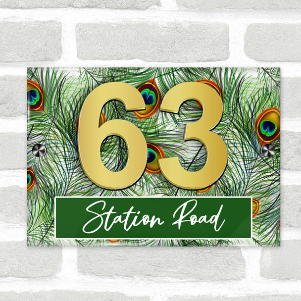 Peacock Bird Feathers 3D Acrylic House Address Sign Door Number Plaque