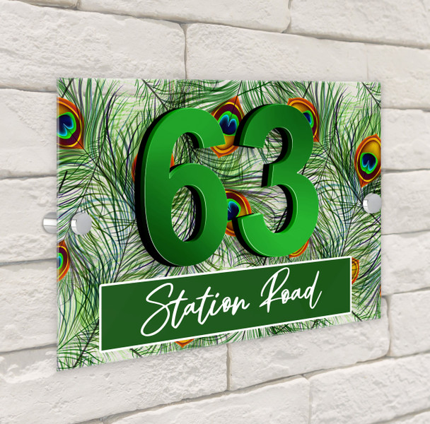 Peacock Bird Feathers 3D Acrylic House Address Sign Door Number Plaque