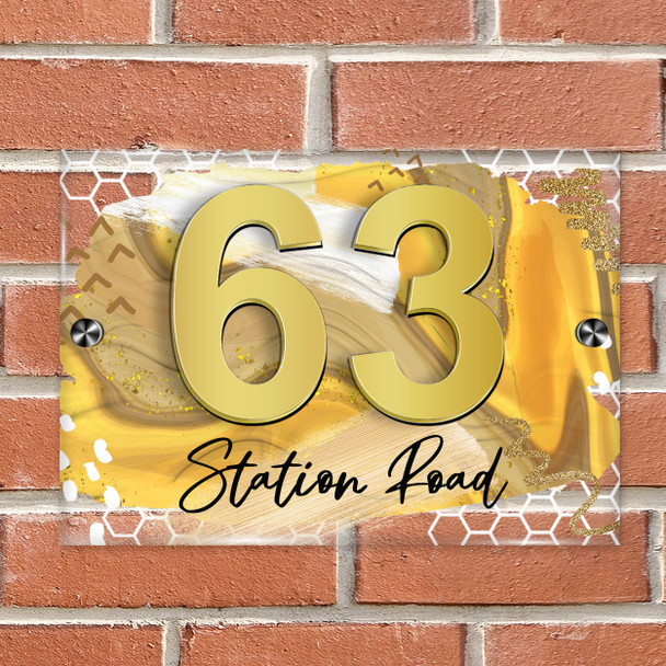 Marble Abstract Gold 3D Acrylic House Address Sign Door Number Plaque