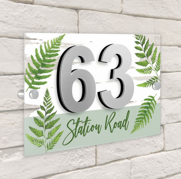 Fern Leaf Plant Green 3D Acrylic House Address Sign Door Number Plaque