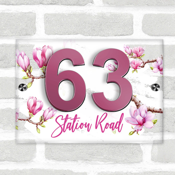 Magnolia Flower 3D Acrylic House Address Sign Door Number Plaque