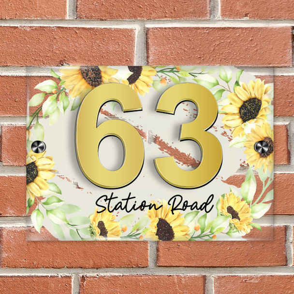 Sunflowers 3D Acrylic House Address Sign Door Number Plaque