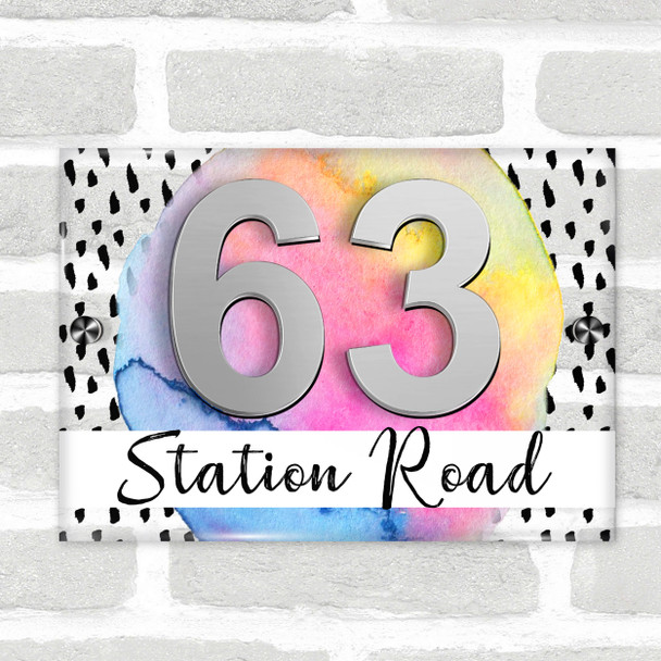 Watercolour Bright Pastel 3D Acrylic House Address Sign Door Number Plaque