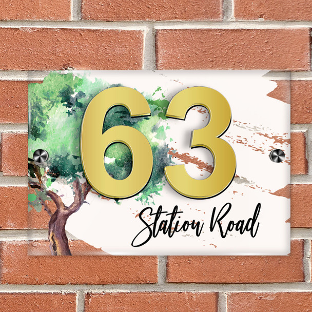 Oak English Forest Tree 3D Acrylic House Address Sign Door Number Plaque