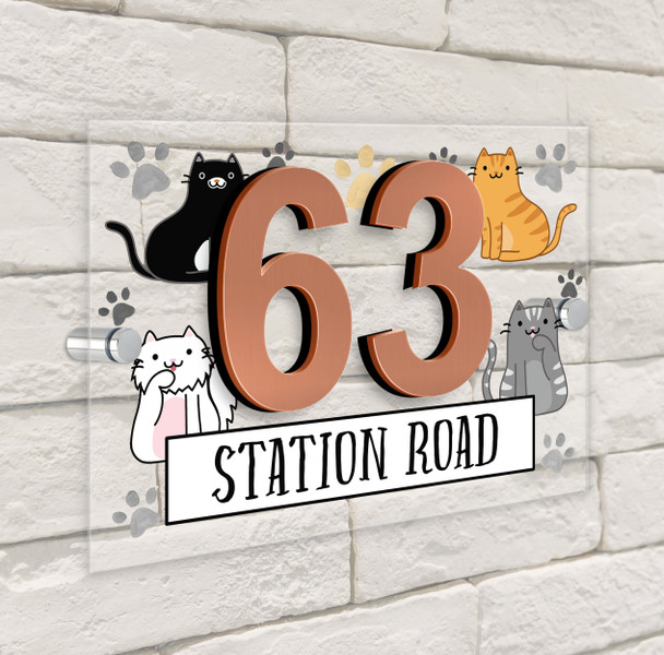 Cats Paw Print 3D Acrylic House Address Sign Door Number Plaque