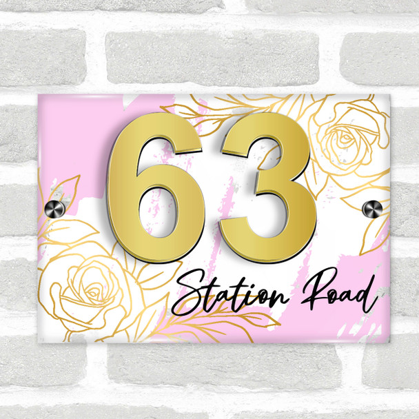 Baby Pink Gold Rose 3D Acrylic House Address Sign Door Number Plaque