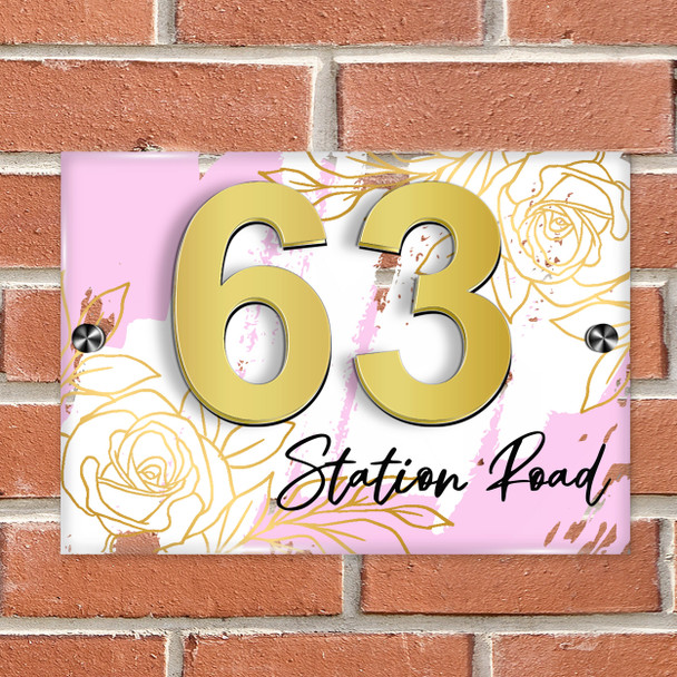 Baby Pink Gold Rose 3D Acrylic House Address Sign Door Number Plaque Baby Pink Gold Rose 3D Acrylic House Address Sign Door Number Plaque