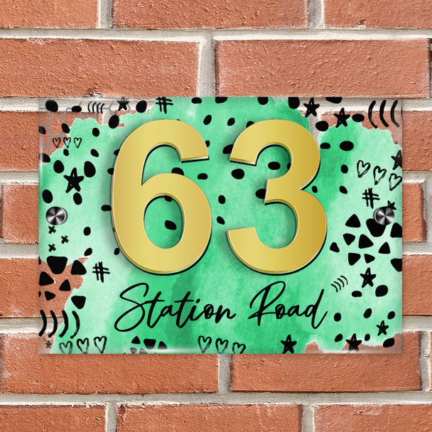 Teal Green Watercolour Abstract 3D Acrylic House Address Sign Door Number Plaque