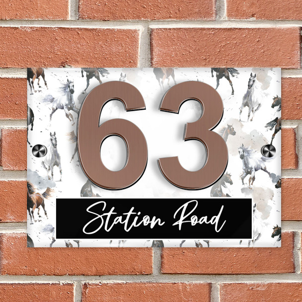 Watercolour Horses 3D Acrylic House Address Sign Door Number Plaque