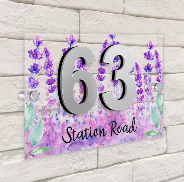 Lavender Flower 3D Acrylic House Address Sign Door Number Plaque