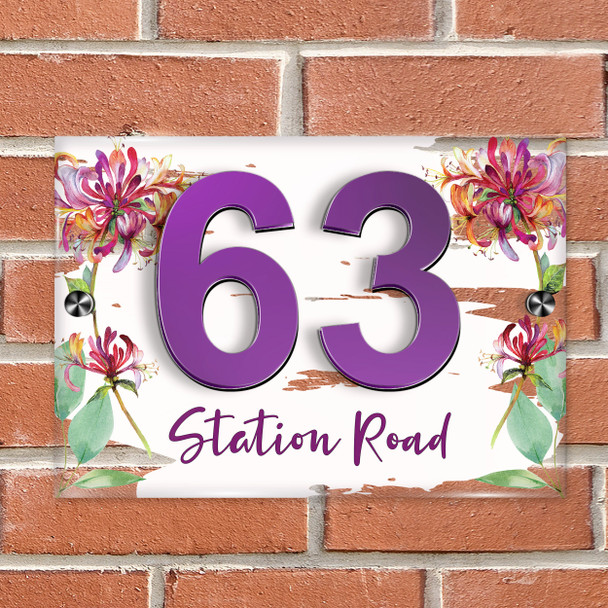 Honeysuckle Flower Floral 3D Acrylic House Address Sign Door Number Plaque