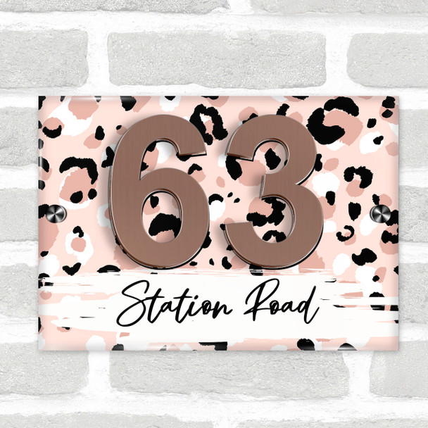 Pink Leopard Print Animal 3D Acrylic House Address Sign Door Number Plaque