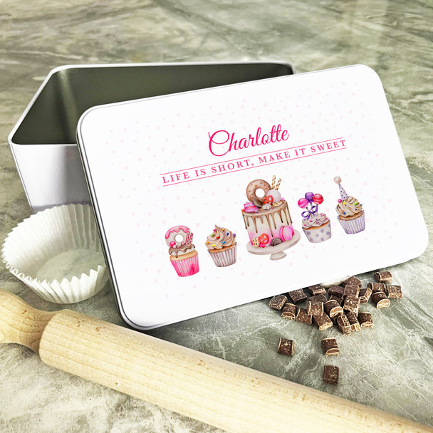 Personalised Watercolour Life Sweet Biscuit Baking Treats Sweets Cake Tin