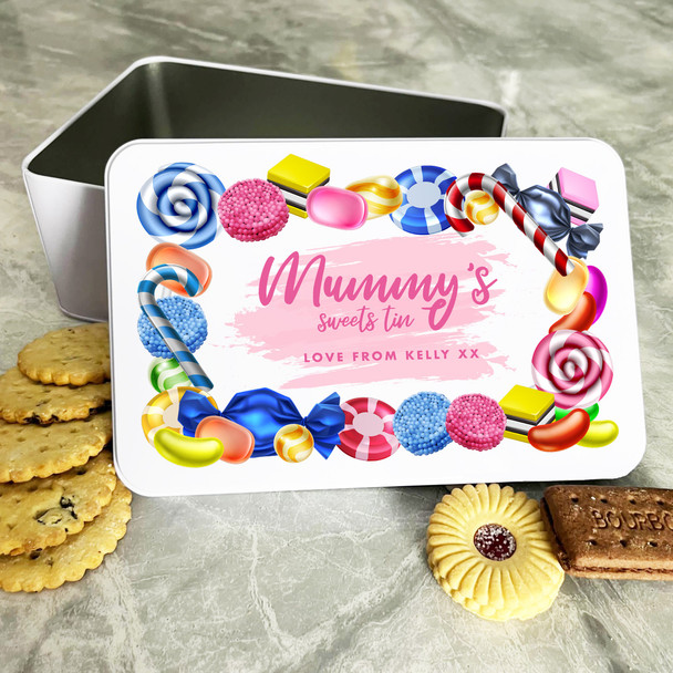 Personalised Bright Frame Mummy's Sweets Biscuit Sweets Cake Treat Tin