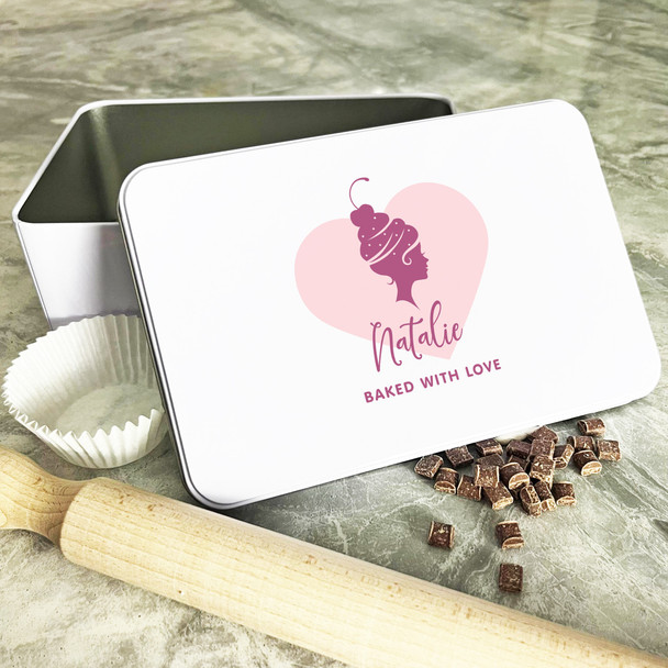 Personalised Cherry Pink Bake With Love Biscuit Baking Treats Cake Tin